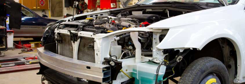 Front-end collision repair work in progress